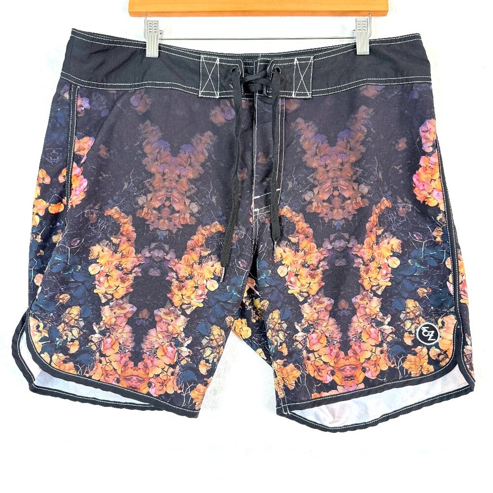 Ezekiel Floral Unlined 8" Board Shorts Swimwear Mens 36 Black Multicolor